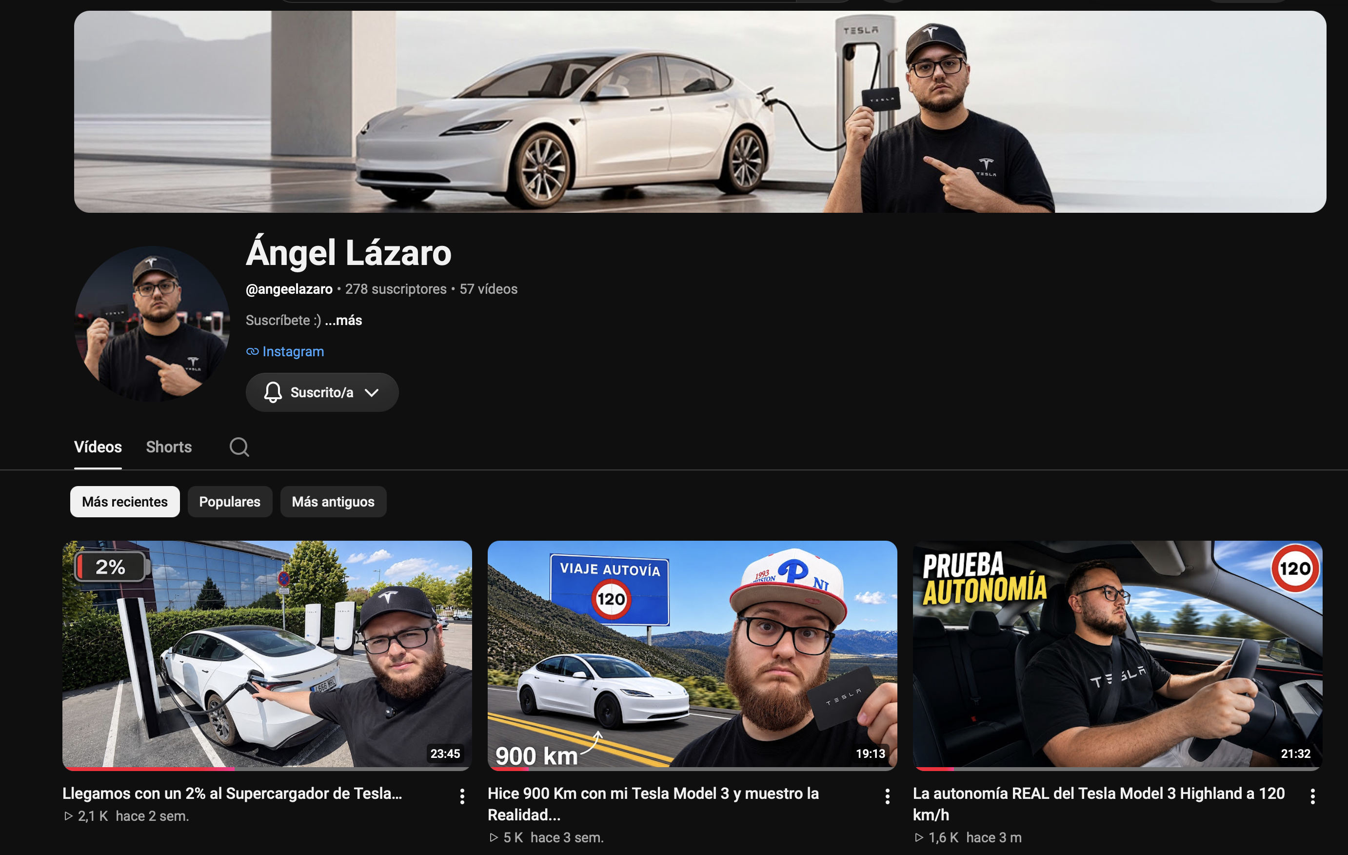 Canal de YouTube de Ángel Lázaro sobre Tesla y coches eléctricos